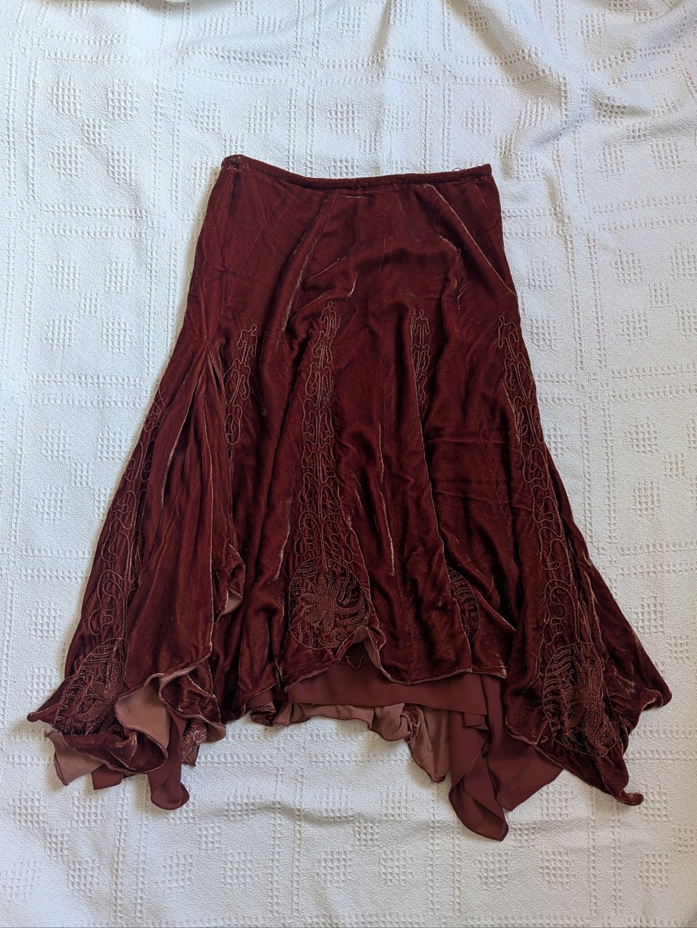 brown velvet midi skirt